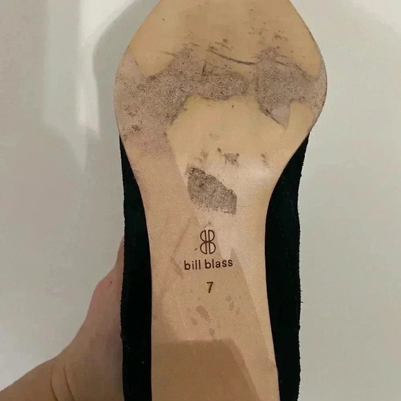 BILL BLASS SUEDE LEATHER SOLE BLACK BLUE HEAL ANKLE BOOTIES SIZE 7 RARE - Picture 4 of 4